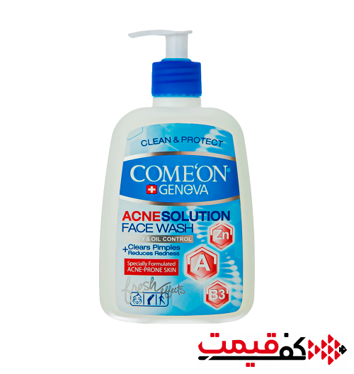 ژل شستشو صورت کامان مدل Acne Solution مخصوص پوست چرب و معمولی 500میلیلیتر