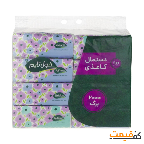 دستمال کاغذی نایلونی فول تایم مدل اقتصادی 250برگ2لا 8 عددی
