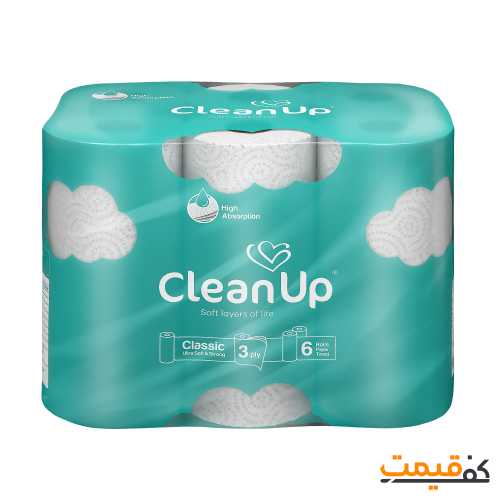 دستمال حوله کلین آپ مدل ابر رول 3لا 6عددی