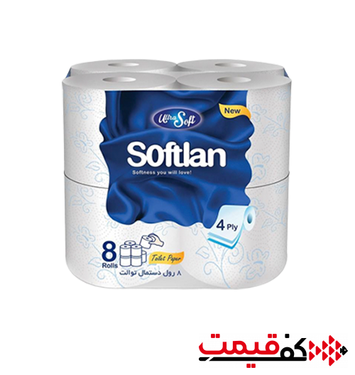 دستمال توالت سافتلن رول 4لا 8 عددی