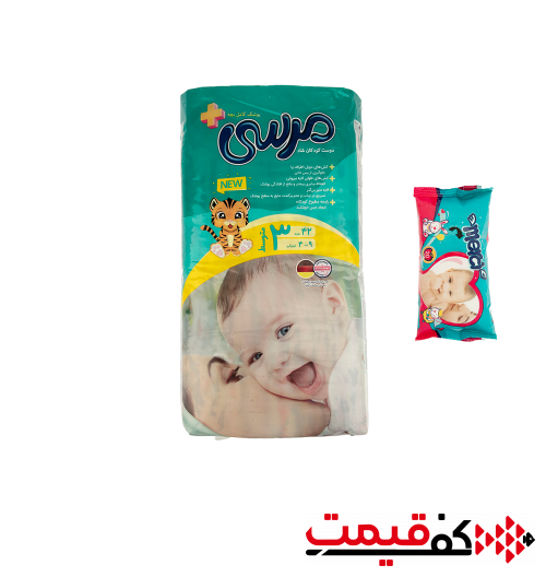 پوشک-مرسی-سایز-3-42-عددی-به-همراه-دستمال-مرطوب-هدیه