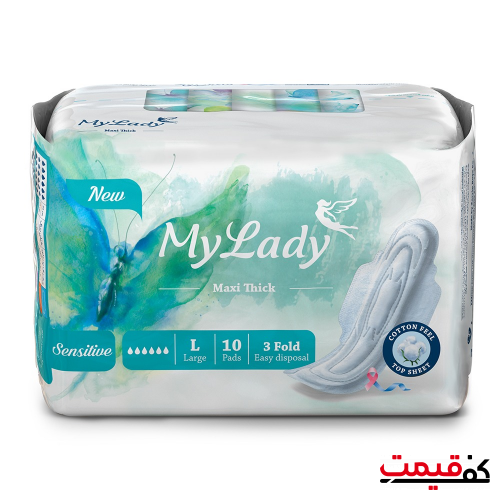 نوار بهداشتی تاشده بزرگ مای لیدی بالدار نیمه ضخیم، پوست های حساس 10 عددی