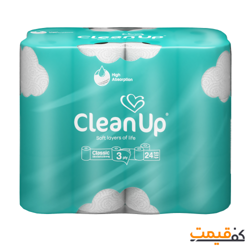 دستمال توالت کلین آپ مدل ابر رول 3لا 24عددی