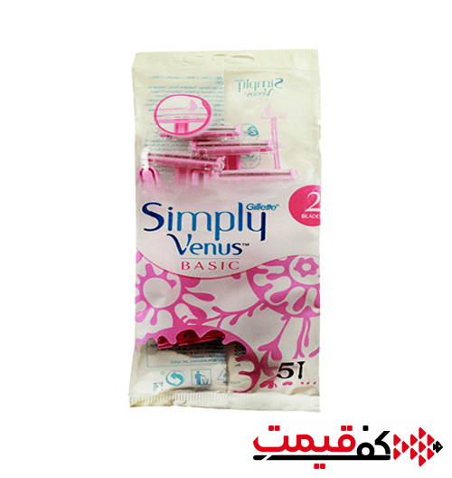 خود تراش ژیلت مدل Simply Venus 2 مخصوص بانوان 2 لبه 5عددی